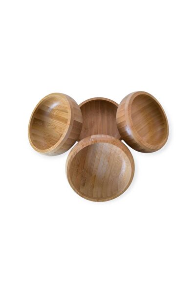 Ar Armese Bamboo 4-Piece Snack Bowl Round Natural Bamboo Snack Plate Presentation Bowl 9X4 cm