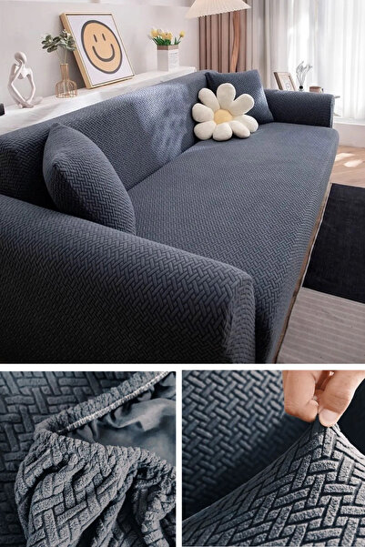 StarMall Jacquard Brick Pattern Seat Cover Sofa Bed Sofa Cover Elastic Non-Slip 3 Seater