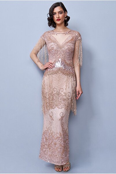 GATSBYLADY LONDON Ethel Maxi Fringe Blush Gown