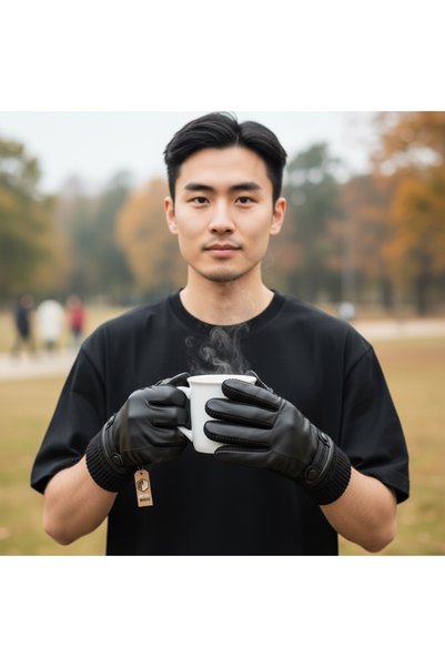 Motiva Cold Weather Winter Leather And Knitted Brimmed Gloves With Fur Inside Comfortable And Soft