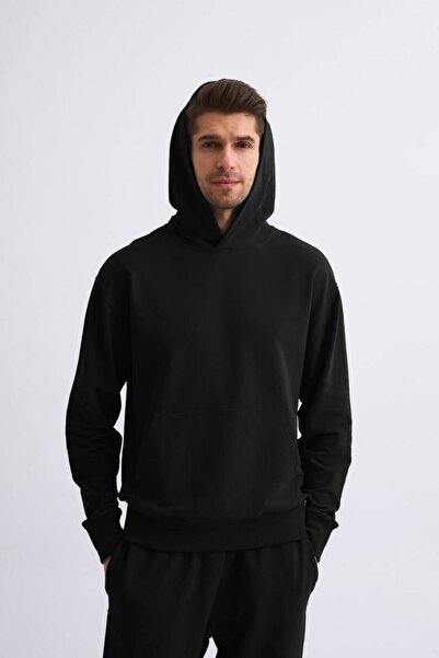 THERECOLOR Hooded Long Sleeve Black Organic Sweatshirt Men