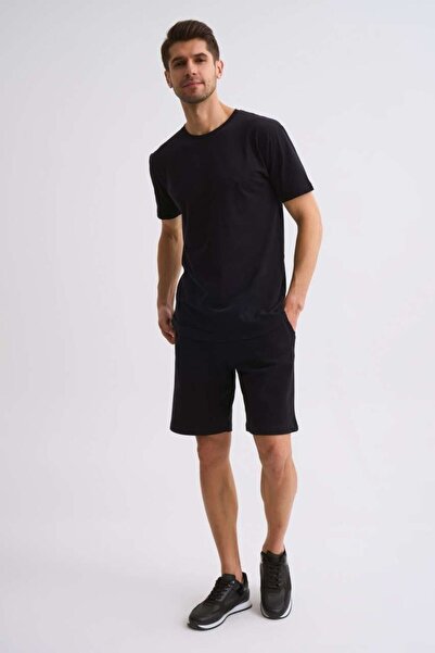 THERECOLOR Organic Black Bermuda Shorts Two Pockets Men's Regular Fit