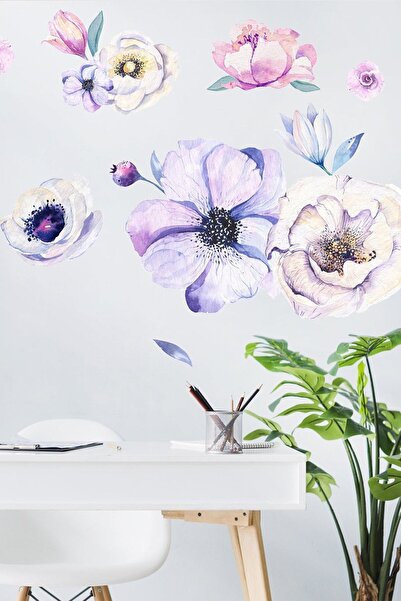 Kt Grup مجموعة ملصقات حائط بألوان الباستيل على شكل زهور بيجونيا أرجوانية