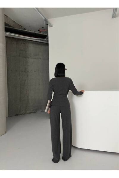 ARK MAĞAZALARI Long Sleeve Double Breasted Suit with Belt (Smoked)