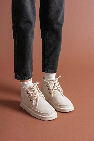 MERETTO By Akıl Cizme de damă cu blană în interior, cu talpă joasă, cu șireturi