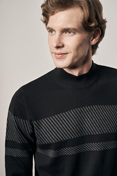 İmza Black Half Turtleneck Long Sleeve Pocketless Comfort Fit Cotton Knitwear...