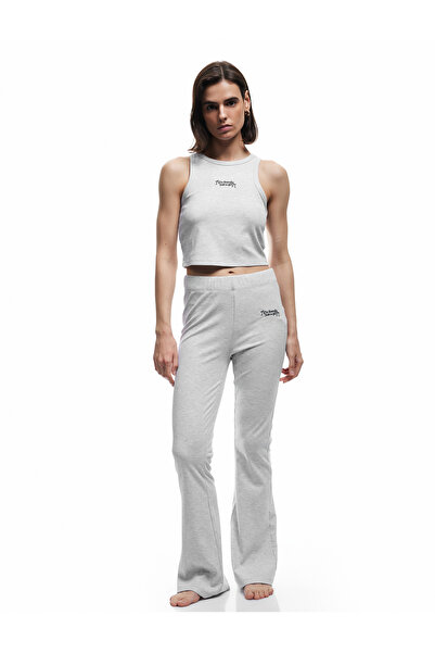 Koton Slim Fit Nakış Detaylı Crop Halter Yaka Atlet Pijama Üstü