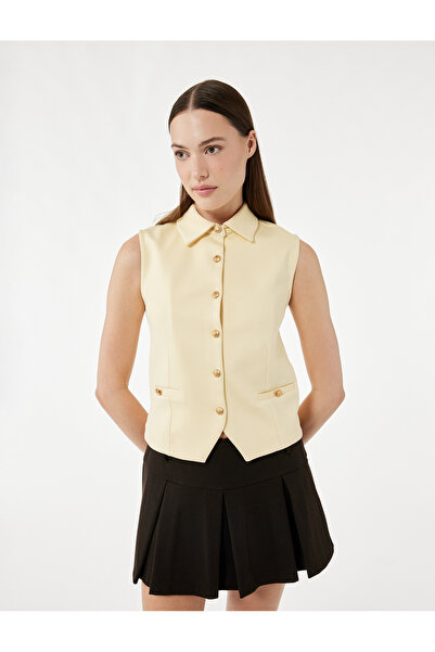 Koton Slim Fit Gold Button Detailed Sleeveless Jacket Collar Vest
