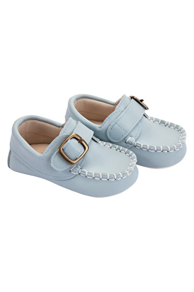 Babexi Newborn Blue Buckle Genuine Leather Baby Booties