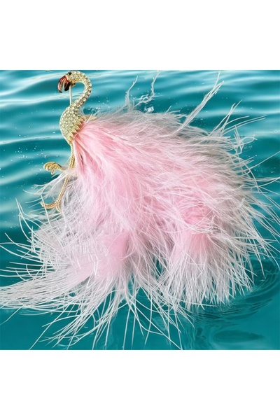 Atb Design Pembe Tüylü Flamingo Broş