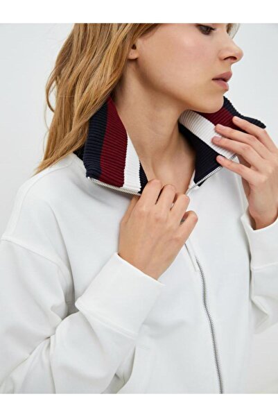 Tommy Hilfiger White Jacket with Striped Print Collar for Women