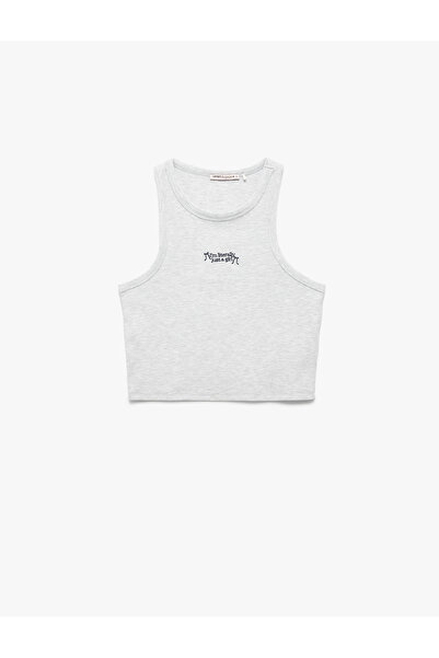 Koton Slim Fit Nakış Detaylı Crop Halter Yaka Atlet Pijama Üstü