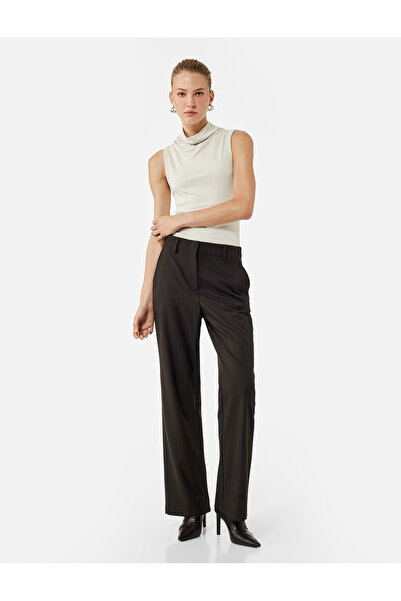 Koton Modal Fabric Slim Fit Drape Detail Stand Collar Sleeveless Blouse