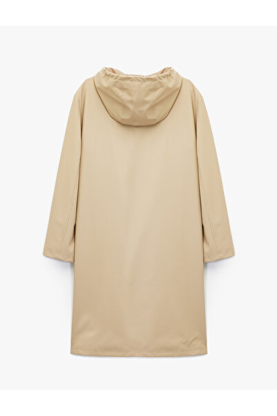 Koton Oversized Hooded Long Raincoat with Pockets