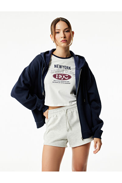 Koton Hanorac sport supradimensionat cu glugă cu fermoar, buzunar cangur, mânecă lungă