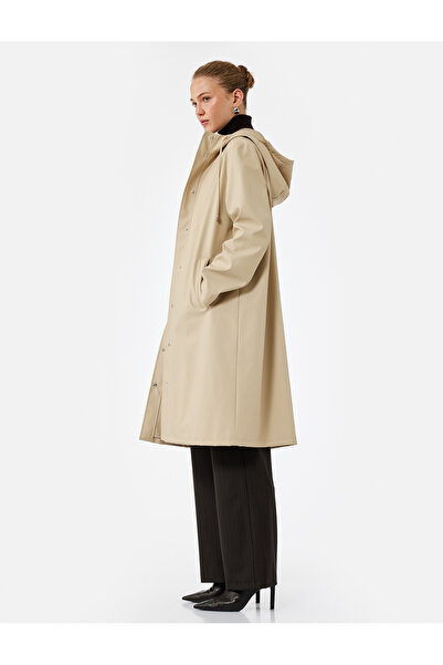 Koton Oversized Hooded Long Raincoat with Pockets