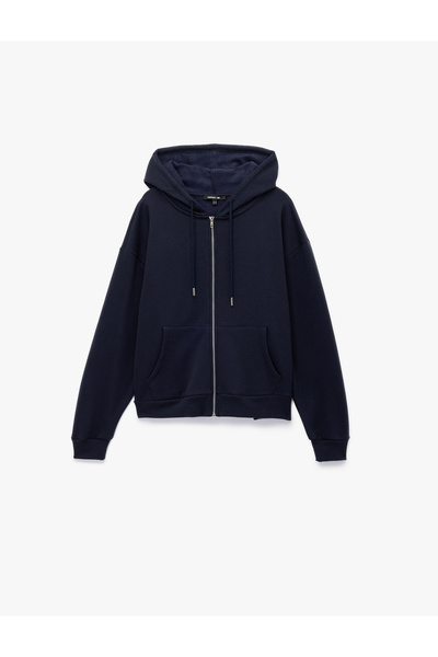 Koton Hanorac sport supradimensionat cu glugă cu fermoar, buzunar cangur, mânecă lungă