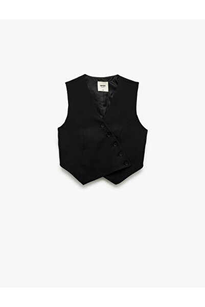 Koton Astarlı Asimetrik Kolsuz V Yaka Düğmeli Blazer Yelek