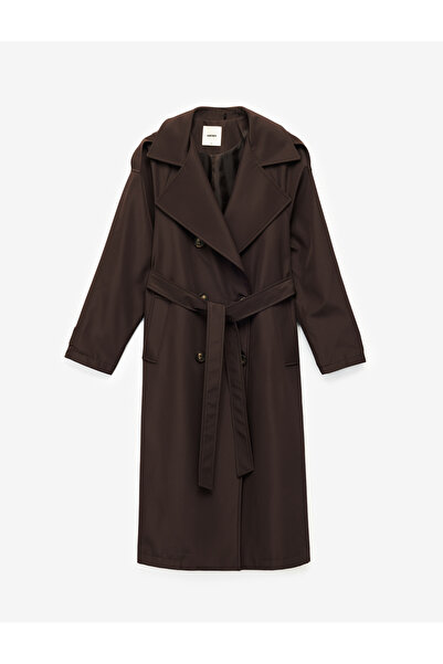 Koton Uzun Kollu Kemerli Cepli Kruvaze Gabardin Trençkot