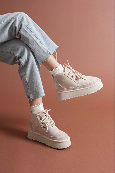 MERETTO By Akıl kadın içi yünlü bağcıklı kalın taban bot