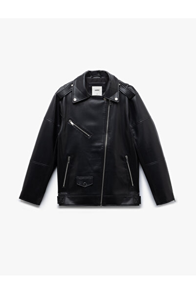 Koton Jachetă motociclistă din piele artificială cu mâneci lungi și buzunar cu fermoar