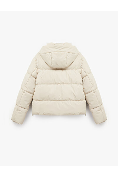 Koton Polar Crop puffer kabát s kapucí, dlouhým rukávem a kapsou na zip