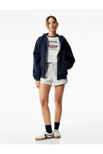 Koton Hanorac sport supradimensionat cu glugă cu fermoar, buzunar cangur, mânecă lungă