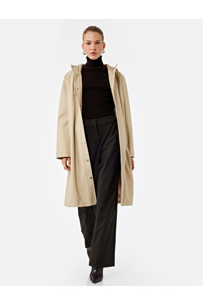 Koton Oversized Hooded Long Raincoat with Pockets