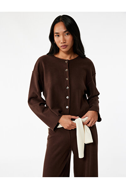 Koton Uzun Kollu Bisiklet Yaka Düğmeli Triko Hırka