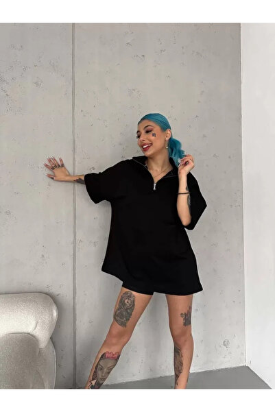 ARONA Mdb Unisex Half Zip Basic Thirt Black