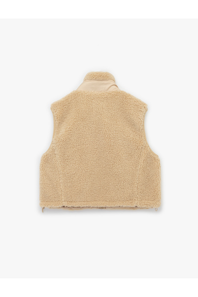 Koton Dik Yaka Kolsuz Cepli Fermuarlı Peluş Crop Yelek