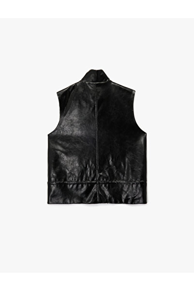 Koton Γιλέκο από συνθετικό δέρμα με τσέπες και φερμουάρ ψηλός λαιμός