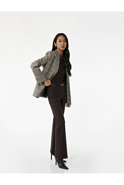 Koton Slim Fit Cepli Kemer Detaylı İspanyol Paça Kumaş Pantolon