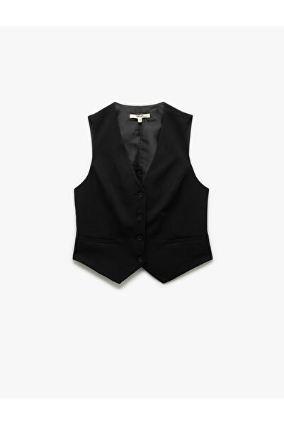 Koton Lined Sleeveless V Neck Button Blazer Vest