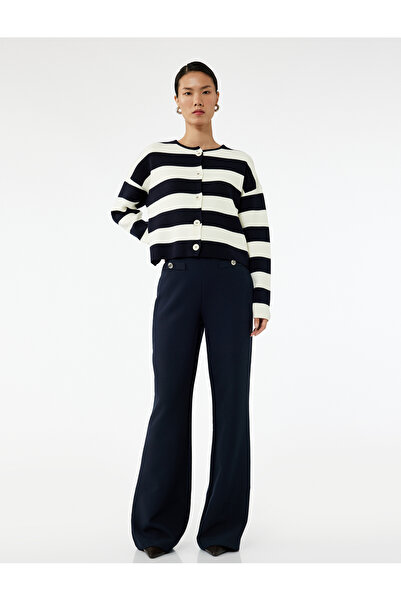 Koton Yüksek Bel Düğmeli Cep Detaylı Geniş Paça Pantolon