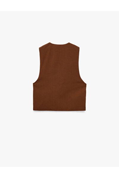 Koton Slim Fit V Yaka Bağlama Detaylı Crop Suni Süet Yelek