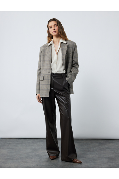 Koton Cepli Düz Bol Paça Suni Deri Pantolon