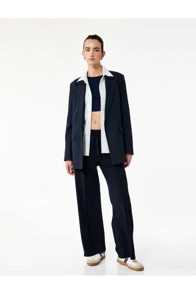 Koton Elastic Waist Tied Wide Leg Pants with Stripe Detail on the Sides