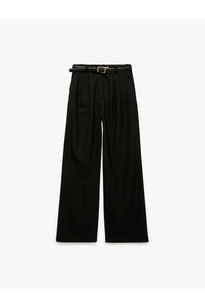 Koton Cepli Normal Bel Düz Geniş Paça Kemerli Palazzo Pantolon