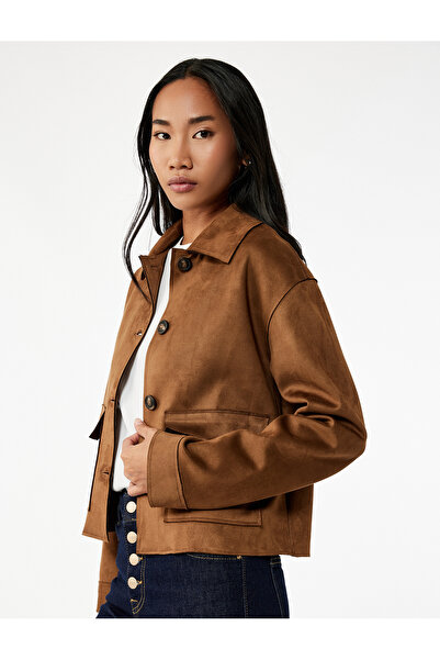 Koton Класическа риза с яка, копчета, джобове и дълги ръкави, изработена от изкуствена кожа