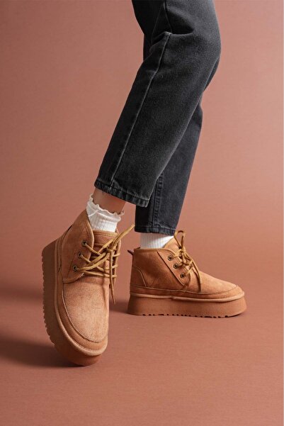 MERETTO By Akıl kadın içi yünlü bağcıklı kalın taban bot