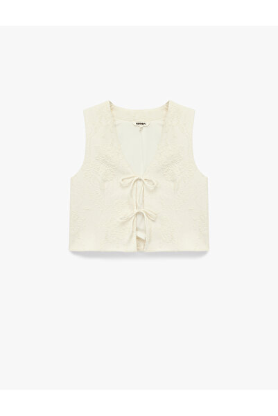 Koton Жилетка с V-образно деколте, флорален десен, панделка отпред и детайл на вратовръзката