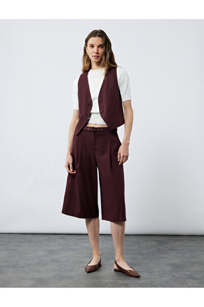 Koton Fabric Bermuda Shorts with Pile Detail and Belt Pocket