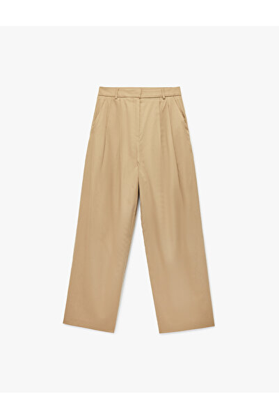 Koton Pamuklu Cepli Pile Detaylı Yüksek Bel Kumaş Baggy Pantolon