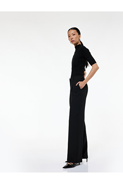 Koton Flat Leg Fabric Trousers with Pile Detail Pockets