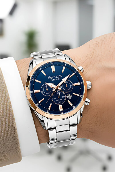 Ferrucci Function Gümüş Çelik Erkek Kol Saati – 44 mm, 3 ATM Suya Dayanıklı zmfer041