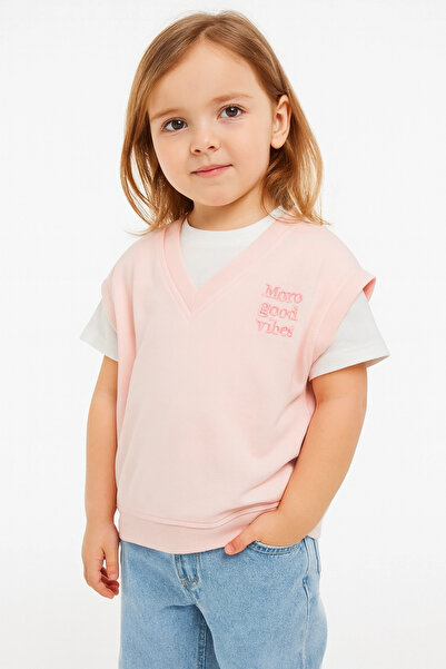 Divonette Tricotaj fără mâneci pentru fetiță, roz, cu decolteu în V