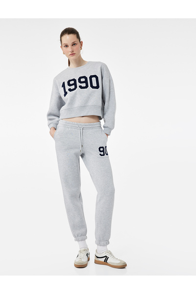 Koton Three Thread Raised Embroidered Pocketed Waist Lace up Jogger Sweatpants