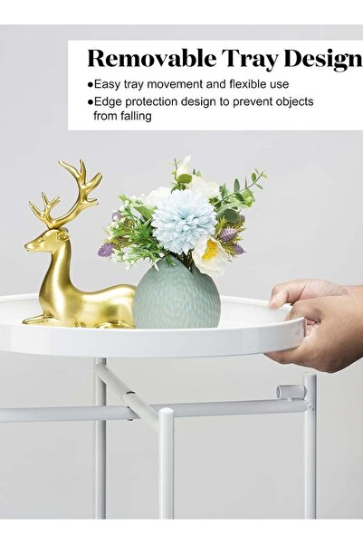 Bukela 2-Tier Metal End Table with Removable Tray, White