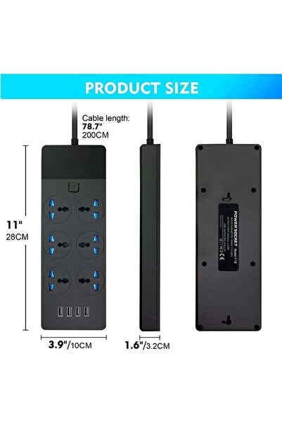 Bukela Power Strip with 6 Outlets, 4 USB Ports, Surge Protector & 3M Cord